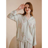 Taooba New Fashion Viscose Long Sleeve Floral Pajama Sets For Women Ankel-Length Pants Nightwear Spring Summer Comfortable Home Clothes