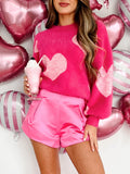 Taooba-Women Pink Heart Print Sweatshirt Romantic Oversized Sweater Valentine's Day Love Graphic Long Sleeve Pullover Tops Streetwear