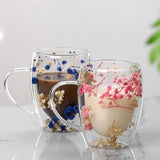 1pc 350ml Dry Flowers Glass Cup Fillings Double Wall Glass Cup With Handle Heat Resistant Tea Coffee Cups Espresso Milk Mug