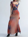 Taooba-Sleeveless Backless Maxi Dress Women 2024 Summer Bodycon Elegant Sexy Tie Dye Outfits Ladies Birthday Party Club Dresses