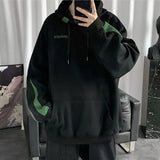 Taooba Sweatshirts for Man Hoodies Black Men's Clothing Fleeced Hooded Spliced Embroidered Korean Style Aesthetic Harajuku Fashion Emo