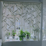 Taooba-Hand-made Macrame Leaf Patter Curtain Tapestry Bohemia Hanging Window Door Tassel Curtain Wall HangingTapestry Room Decoration