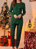 Taooba-Women Christmas Pajama Set Long Sleeves Shirt and Elastic Plaid Pants for Loungewear Soft Sleepwear for Nightwear