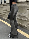 Taooba-Women Flare Stretch Moustache Jeans Fashion Skinny Bell Bottom High Waist Gray Denim Pants Lady Classic Y2K Punk Long Trousers