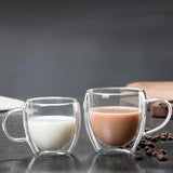 Taooba-4 Sizes Heat Resistant Clear Double Wall High Borosilicate Glass Mug with Handle Coffee Milk Juice Water Cup Espresso Shot Glass