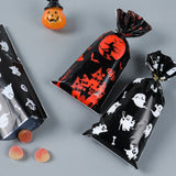 50pcs Halloween Cellophane Packing Bag Halloween Party Decor Trick or Treat Bags Bat Witch Ghost Printed Plastic Candy Gift Bag