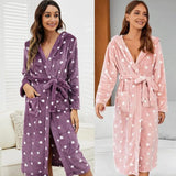 Taooba-Loose Coral Fleece Home Clothes Lounge Wear Winter Flannel Hooded Robe Nightgown Kimono Bathrobe Gown Thickened Warm Sleepwear