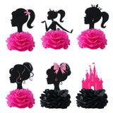 6pcs Pink Princess Honeycomb Center Decorations 3D Table Flower Balls Girls Crown Baby Shower Birthday Wedding Party Supplies