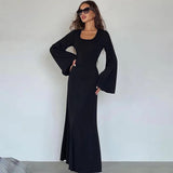 Taooba-Women's Autumn and Winter New Fashion Square Neck Long Sleeve High Waist Hot Girl Dress Elegant Sexy Party Dress Club Outfit