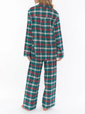 Taooba Women Pajamas Lounge Set Fruit Plaid Checkerboard Print Long Sleeve Shirts Tops and Pants 2 Piece Loungewear Outfits