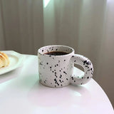 1pc Black And White Coffee Mug With Thick Handle Ceramic Coffee Cup Irregular Dots Water Cups Summer Winter Drinkware Couple Mug