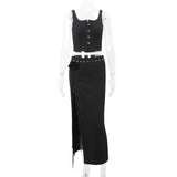 Taooba-2024 spring new women's fashionable and sexy temperament street shooting U-neck suspender top slit half-length skirt suit