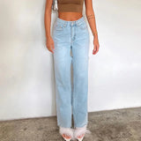 Taooba-Spring 2024 New Simple Casual All-match Slim Hot Girl Ripped Jeans Female Fashion All-match Denim Trousers