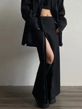 Taooba- Sexy Zipper Split Out Black Skirt High Street Solid High Waist Long Skirts for Women Club Party Streetwear Fashion Trend