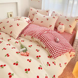 Taooba Ins Heart Duvet Cover Set New No Filler Flat Sheet Pillowcases Floral Single Double Full Size Soft Home Totel Bedspread