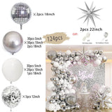 Taooba Color Palette Silver White Sequin Disco Balloon Garland Arch Kit 4D Silver Starburst Foil Balloons for Birthday Party Decorations Supplie