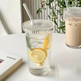 Taooba-1pc Glass Tumblers With Lids And Straws Simple Glass Water Bottles Water Cups Summer Winter Drinkware Travel Accessories Gifts