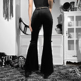 Taooba-Sexy See Through Floral Lace Pants for Women Clothes Elegant Fashion High Waist Wide Leg Pants Black Mesh Pants