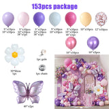 Taooba Color Palette 153pc Macaron Pink Purple Butterfly Balloon Garland Yellow White Daisy Flower Foil Helium Ball Wedding Birthday Baby Shower Deco