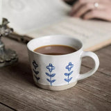 Taooba-1pc Ceramic Coffee Mug Flower Pattern Mug Coffee Cups Modern Porcelain Work Office Mug Milk Tea Cup for Home Office Drinkware