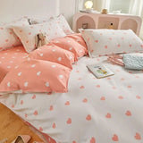 Taooba Kawaii Bedding Set Kids Adult Flat Sheet Duvet Cover Pillowcase Single Double Full Size Bed Linen Floral Cherry Home Textile