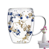 1pc 350ml Dry Flowers Glass Cup Fillings Double Wall Glass Cup With Handle Heat Resistant Tea Coffee Cups Espresso Milk Mug