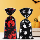 50pcs Halloween Cellophane Packing Bag Halloween Party Decor Trick or Treat Bags Bat Witch Ghost Printed Plastic Candy Gift Bag