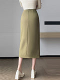 Taooba High Waist Pencil Skirt Women New Arrival 2024 Autumn Korean Style Solid Color Elegant Slim Office Lady Long Skirts