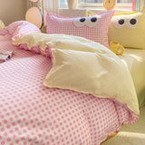 Ins Pink Bedding Set No Filler Cute Eyes Twin Queen Size Boys Girls Duvet Cover Flat Sheet Pillowcases Home Soft Bed Linen