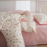 Taooba Pink Flowers Duvet Cover Set Ins Fashion Single Queen Size Girls Boys Flat Sheet Pillowcase No Filler Home Decor Bedding Set