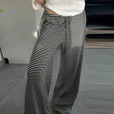 Taooba Ladies Casual Striped Wide Leg Pants Vintage Fashion Streetwear Women Lounge Loose Fit Trousers Y2k Aesthetic High Waist Pants