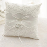 Taooba-20x20cm White Lace Wedding Ring Pillow Alliance Bridal Ring Bearer Pillow Cushions Wedding Marriage Ceremony Decoration Supplies