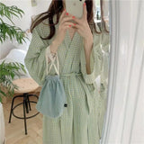 Taooba Women Robe V-Neck Sleepwear Plaid Bathrobe Kimono Robes with Belt Korean Night Dress Bridesmaid Dressing One Piece Pajamas