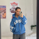 Taooba Vintage Loose Aesthetic Hoodie Hip Hop Oversize High Street Casual Sweatshirt Zip Autumn Letter Print  Woman Goth Y2k Clothing