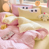 Ins Pink Bedding Set No Filler Cute Eyes Twin Queen Size Boys Girls Duvet Cover Flat Sheet Pillowcases Home Soft Bed Linen