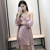 Taooba-Sexy Women's Robe Set Rayon Silk Kimono Bathrobe Wedding Bridesmaid Morning Gown Lace Decorative Sleepwear Casual Home Clothes