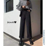 Taooba-Spring Autumn New Fashion High Waist Pocket Solid Color Wide Legs Casual Versatile Western Commuting Loose Clothing Women Pants