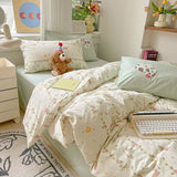 2024 New Bedding Set Garden Style  Floral Wash Cotton Soft Quilt Cover Sheet Set Student  4-piece Set  Bedsheet Quilt Comforter