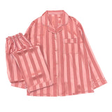 Taooba Christmas Outfit High-quality Striped Pajamas Women's Spring Autumn  Long-sleeved Trousers Thin Cardigan Pijamas Women Pink Satin Silk Sleepwear