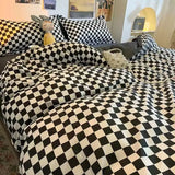 Taooba Simple Bedding Set Plaid Sold Color Single Queen Size Duvet Cover No Filling Boys Girls Flat Sheet Pillowcase Kit