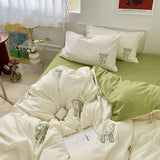 White Green Duvet Cover Set No Filler Ins Style Boys Girls New Double Queen Size Flat Sheet Pillowcases Polyester Bed Linens