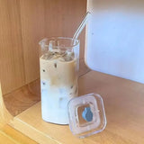 1pc 400ml Heat Resistant Coffee Glass Cup with Lid and Straw Transparent Milk Tea Juice Cups Coffee Mug Drinkwares Water Bottle