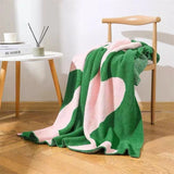 Taooba Christmas gift Half Side Fleece Office Nap Air Conditioning Blanket Single Soft Sofa Knee Blanket Nordic Wave Striped Knitted Blanket