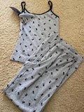 Taooba Skull Print Gray Vest Pants 2 Pieces Set Pajama Woman Sleeveless Slim Tank Top High Waist Straight Long Pant Cotton Vintage Sets