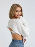 Taooba-White Women Sweater Shrugs Cropped Top Full Lantern Sleeve Knitwear Pullover Sexy Summer High Street Outwear 2023