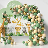 Taooba Color Palette Jungle Safari White Balloon Garland Arch Kit Kids Birthday Party Supplies Deer Pattern Gold Latex Ballons Baby Shower Decoration