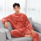 Thickened Warm Men Coral Velvet Pajamas Autumn Winter Homewear Long-Sleeved Long Trousers Solid Soft Sleepwear 2PCS/Set Couple