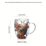 Taooba-Artificial Flower Glass Coffee Mug 350ml Double-Walled Espresso Cups Heat Insulated Quicksand Water Cups Summer Winter Drinkware