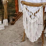 Taooba-Hand Made Macrame Wedding Chair Back Tapestry for Mr & Mrs Woven Cotton Bohemia Wedding Chair Back Valance Haing Tapestry