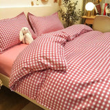 Taooba Nordic Pink Checkerboard Duvet Cover Sets With Pillowcases Flat Sheet Kids Girls Boys Full Queen Twin Size Kawaii Bedding Kit